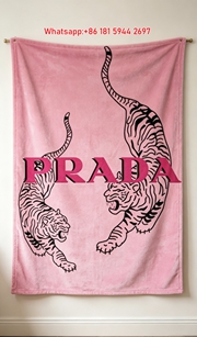 Prada Hot Pink Twin Tiger Print Flannel Throw Blanket IMG_2792